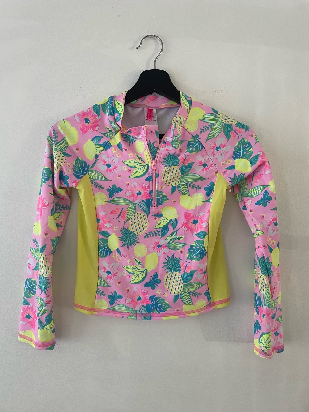 Betsey Johnson Girl's Pineapple and Lemon Print Rash Guard Size XL (14)